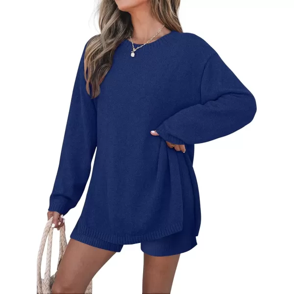 imageZESICA Womens Two Piece Sweater Lounge Sets 2024 Fall Casual Knit Trendy Tunic and Shorts OutfitsDarkblue