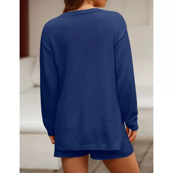 imageZESICA Womens Two Piece Sweater Lounge Sets 2024 Fall Casual Knit Trendy Tunic and Shorts OutfitsDarkblue