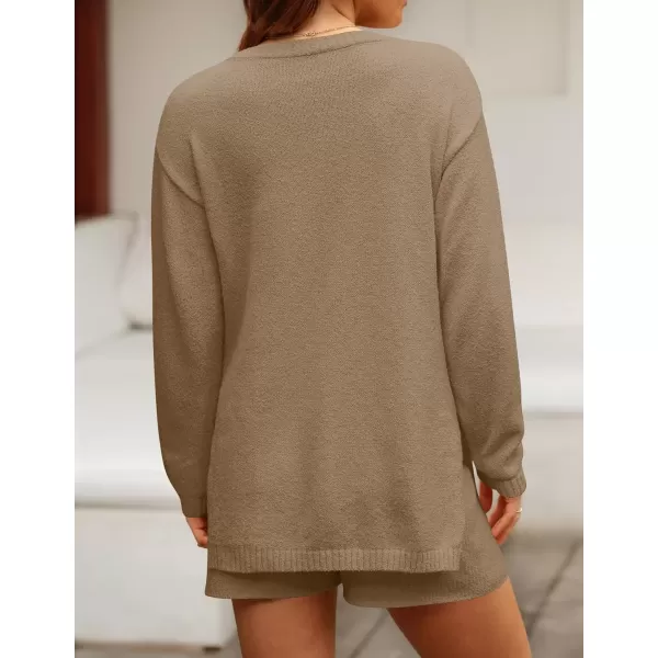 imageZESICA Womens Two Piece Sweater Lounge Sets 2024 Fall Casual Knit Trendy Tunic and Shorts OutfitsDarkkhaki