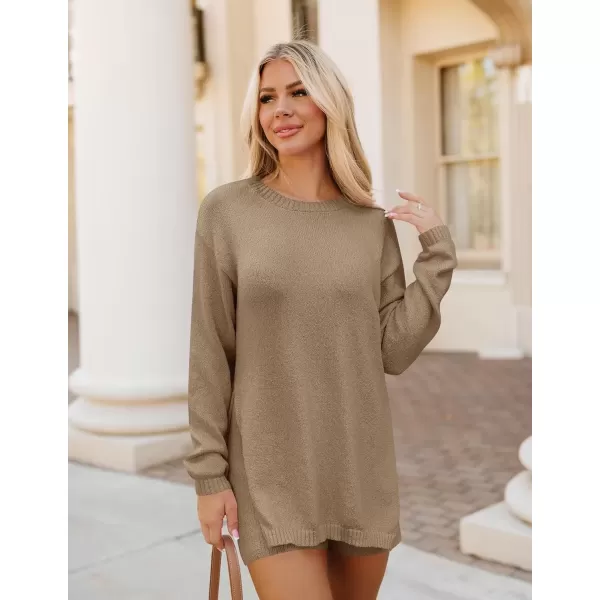 imageZESICA Womens Two Piece Sweater Lounge Sets 2024 Fall Casual Knit Trendy Tunic and Shorts OutfitsDarkkhaki