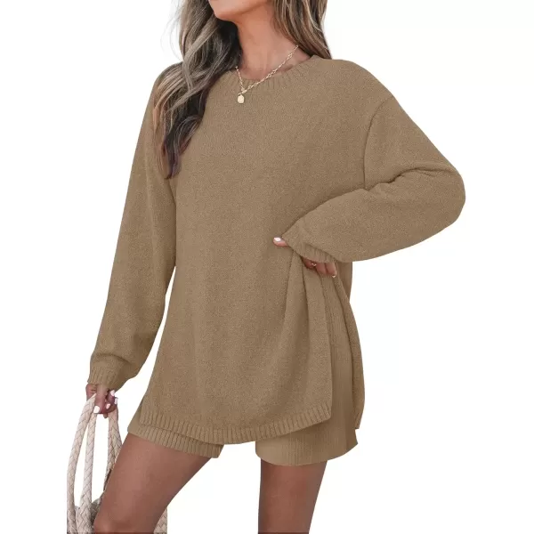 imageZESICA Womens Two Piece Sweater Lounge Sets 2024 Fall Casual Knit Trendy Tunic and Shorts OutfitsDarkkhaki