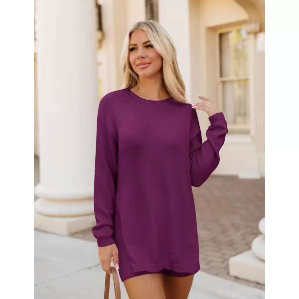 imageZESICA Womens Two Piece Sweater Lounge Sets 2024 Fall Casual Knit Trendy Tunic and Shorts OutfitsEggplant