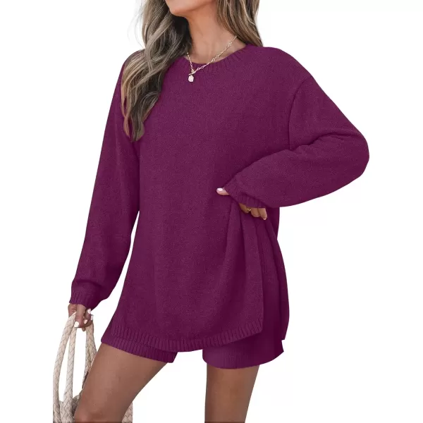 imageZESICA Womens Two Piece Sweater Lounge Sets 2024 Fall Casual Knit Trendy Tunic and Shorts OutfitsEggplant