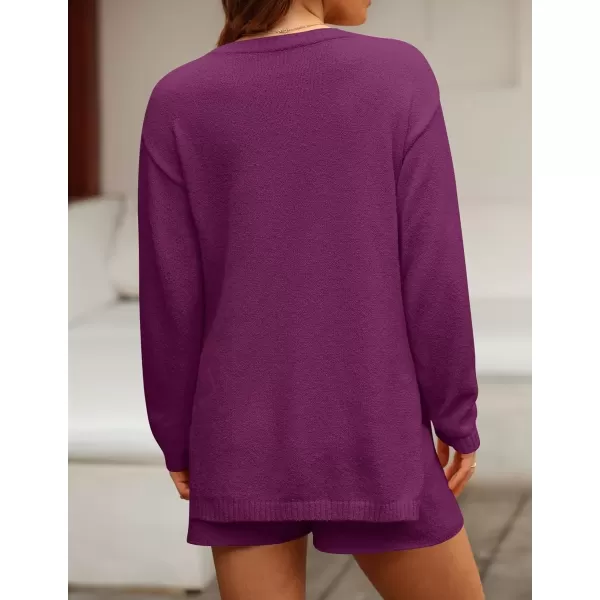 imageZESICA Womens Two Piece Sweater Lounge Sets 2024 Fall Casual Knit Trendy Tunic and Shorts OutfitsEggplant