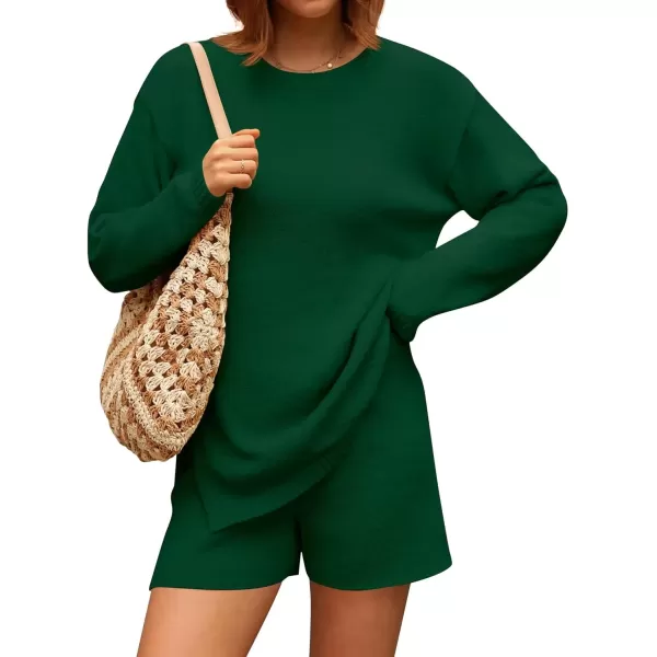 imageZESICA Womens Two Piece Sweater Lounge Sets 2024 Fall Casual Knit Trendy Tunic and Shorts OutfitsGreen