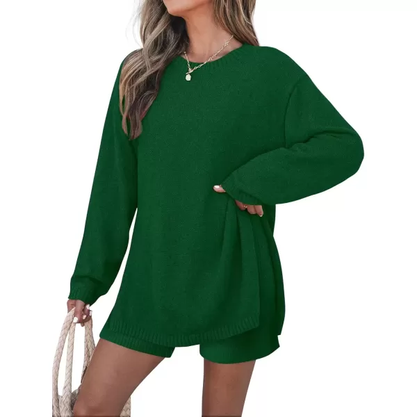 imageZESICA Womens Two Piece Sweater Lounge Sets 2024 Fall Casual Knit Trendy Tunic and Shorts OutfitsGreen