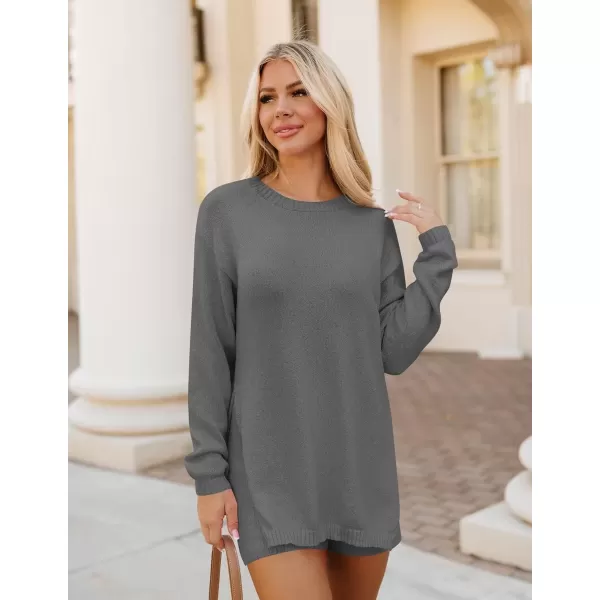 imageZESICA Womens Two Piece Sweater Lounge Sets 2024 Fall Casual Knit Trendy Tunic and Shorts OutfitsGrey