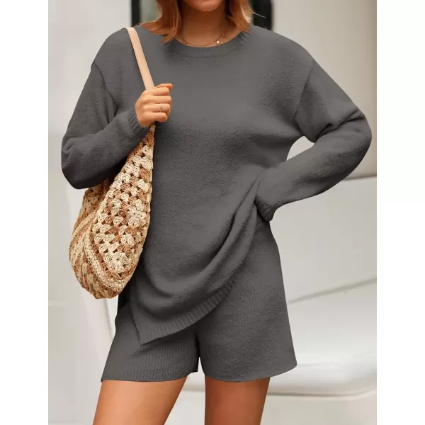 imageZESICA Womens Two Piece Sweater Lounge Sets 2024 Fall Casual Knit Trendy Tunic and Shorts OutfitsGrey