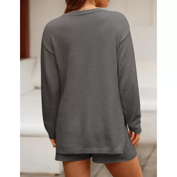 imageZESICA Womens Two Piece Sweater Lounge Sets 2024 Fall Casual Knit Trendy Tunic and Shorts OutfitsGrey