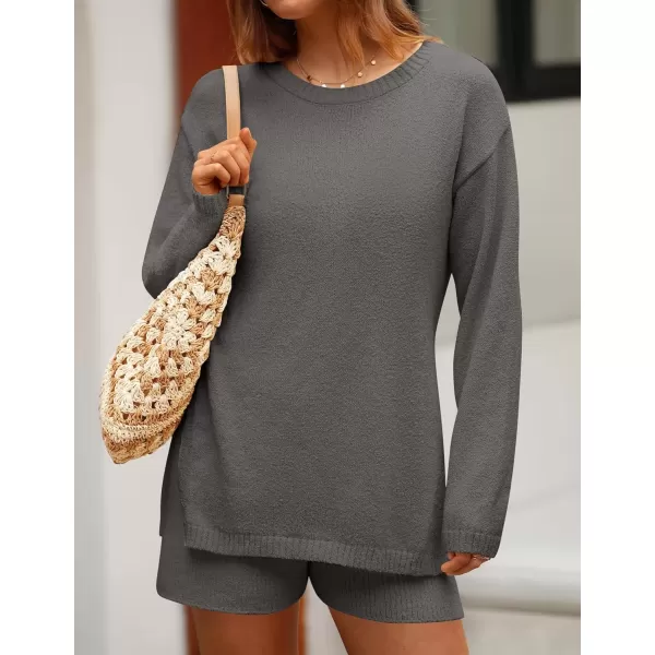 imageZESICA Womens Two Piece Sweater Lounge Sets 2024 Fall Casual Knit Trendy Tunic and Shorts OutfitsGrey
