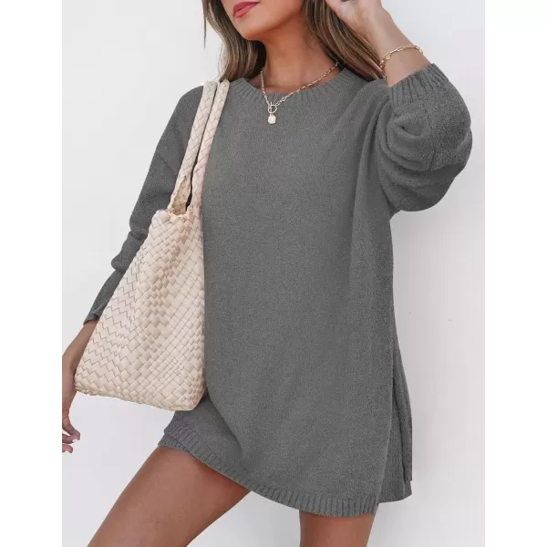 imageZESICA Womens Two Piece Sweater Lounge Sets 2024 Fall Casual Knit Trendy Tunic and Shorts OutfitsGrey