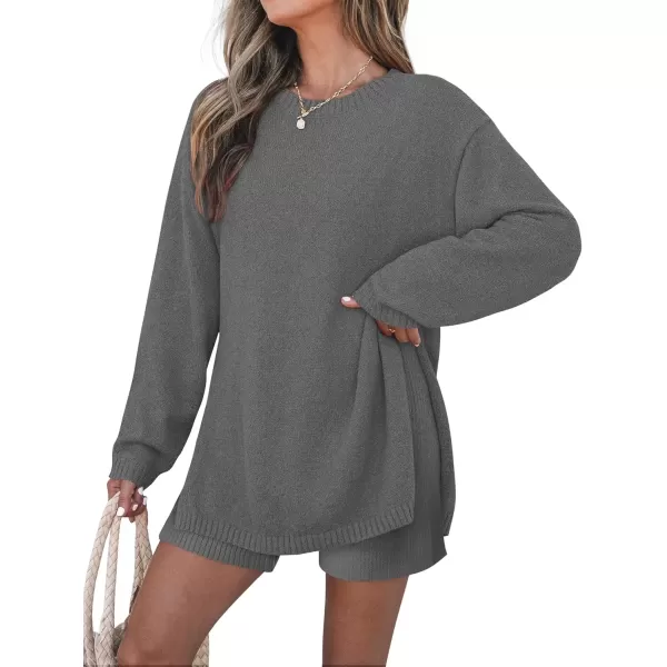 imageZESICA Womens Two Piece Sweater Lounge Sets 2024 Fall Casual Knit Trendy Tunic and Shorts OutfitsGrey