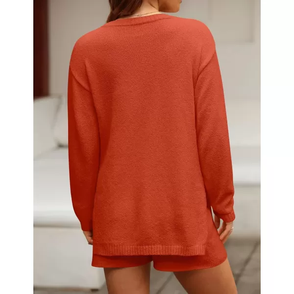 imageZESICA Womens Two Piece Sweater Lounge Sets 2024 Fall Casual Knit Trendy Tunic and Shorts OutfitsOrange