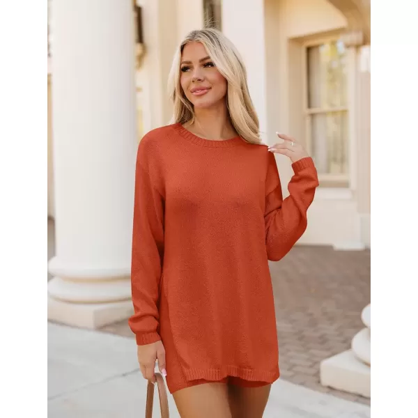 imageZESICA Womens Two Piece Sweater Lounge Sets 2024 Fall Casual Knit Trendy Tunic and Shorts OutfitsOrange