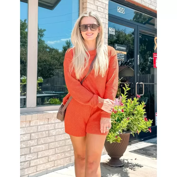 imageZESICA Womens Two Piece Sweater Lounge Sets 2024 Fall Casual Knit Trendy Tunic and Shorts OutfitsOrange