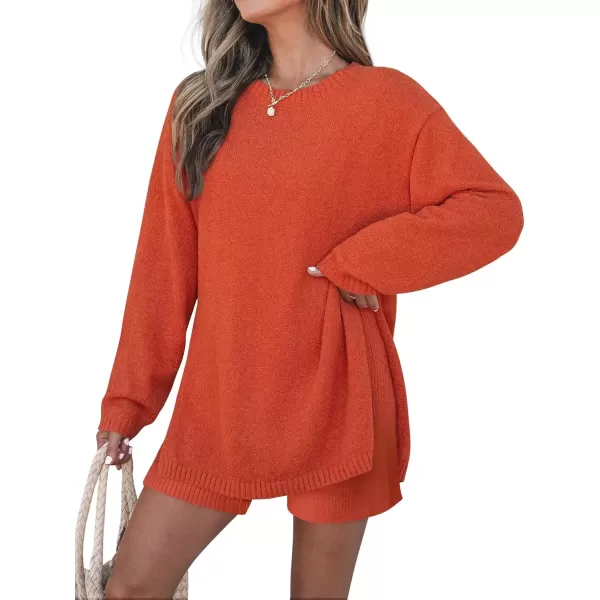 imageZESICA Womens Two Piece Sweater Lounge Sets 2024 Fall Casual Knit Trendy Tunic and Shorts OutfitsOrange