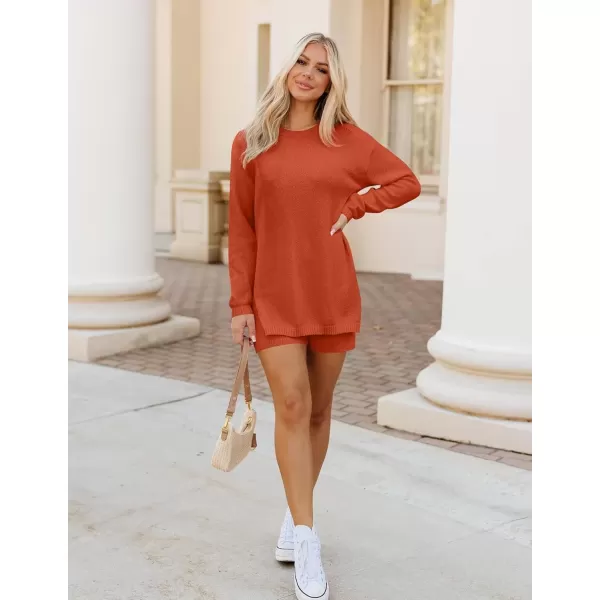 imageZESICA Womens Two Piece Sweater Lounge Sets 2024 Fall Casual Knit Trendy Tunic and Shorts OutfitsOrange
