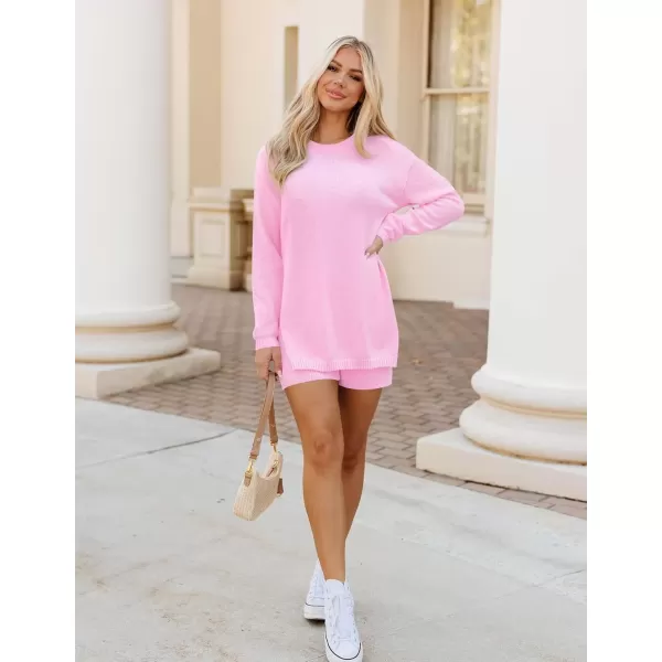 imageZESICA Womens Two Piece Sweater Lounge Sets 2024 Fall Casual Knit Trendy Tunic and Shorts OutfitsPink