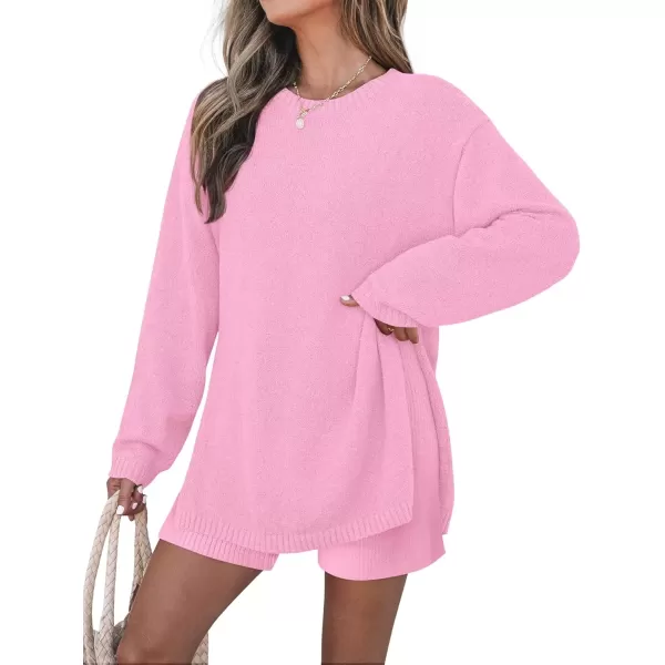imageZESICA Womens Two Piece Sweater Lounge Sets 2024 Fall Casual Knit Trendy Tunic and Shorts OutfitsPink