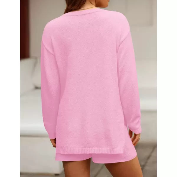 imageZESICA Womens Two Piece Sweater Lounge Sets 2024 Fall Casual Knit Trendy Tunic and Shorts OutfitsPink