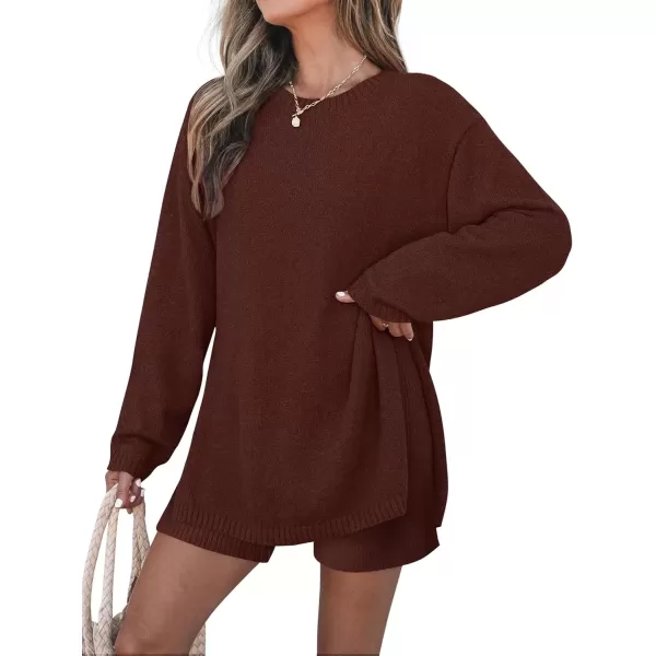 imageZESICA Womens Two Piece Sweater Lounge Sets 2024 Fall Casual Knit Trendy Tunic and Shorts OutfitsRedbrown