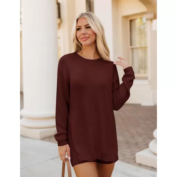 imageZESICA Womens Two Piece Sweater Lounge Sets 2024 Fall Casual Knit Trendy Tunic and Shorts OutfitsRedbrown