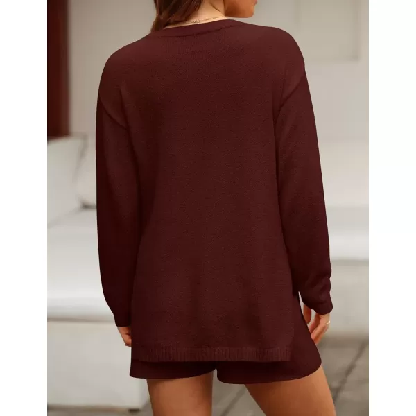 imageZESICA Womens Two Piece Sweater Lounge Sets 2024 Fall Casual Knit Trendy Tunic and Shorts OutfitsRedbrown