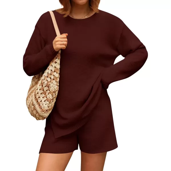 imageZESICA Womens Two Piece Sweater Lounge Sets 2024 Fall Casual Knit Trendy Tunic and Shorts OutfitsRedbrown