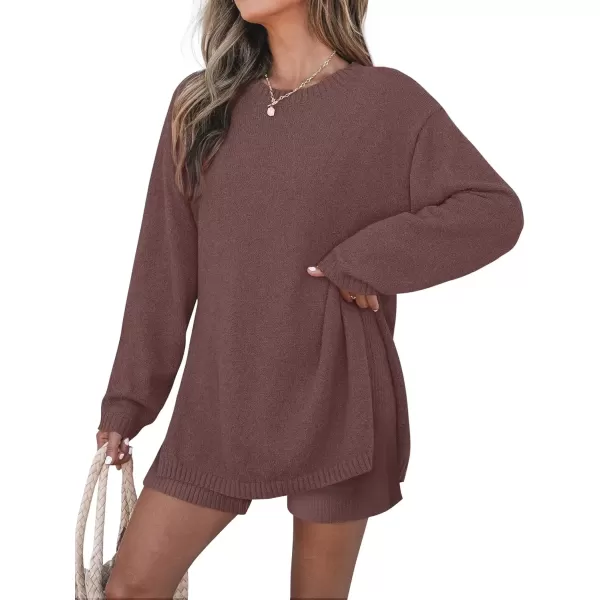 imageZESICA Womens Two Piece Sweater Lounge Sets 2024 Fall Casual Knit Trendy Tunic and Shorts OutfitsTaro