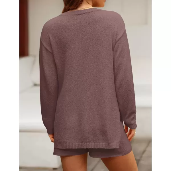 imageZESICA Womens Two Piece Sweater Lounge Sets 2024 Fall Casual Knit Trendy Tunic and Shorts OutfitsTaro