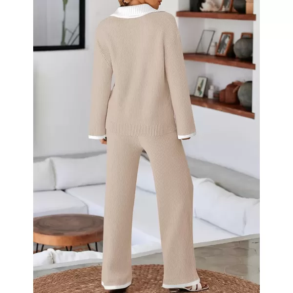 imageZESICA Womens Two Piece Thin Sweater Lounge Sets 2024 Fall Winter Oversized Knit Pullover Wide Leg Pants OutfitsApricot