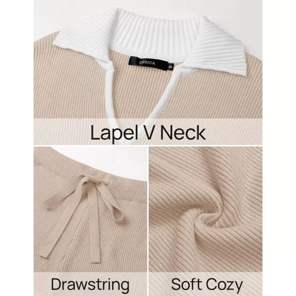 imageZESICA Womens Two Piece Thin Sweater Lounge Sets 2024 Fall Winter Oversized Knit Pullover Wide Leg Pants OutfitsApricot