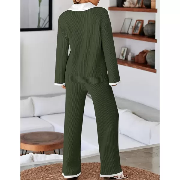 imageZESICA Womens Two Piece Thin Sweater Lounge Sets 2024 Fall Winter Oversized Knit Pullover Wide Leg Pants OutfitsArmygreen