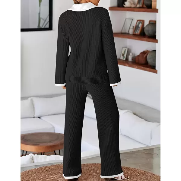 imageZESICA Womens Two Piece Thin Sweater Lounge Sets 2024 Fall Winter Oversized Knit Pullover Wide Leg Pants OutfitsBlack