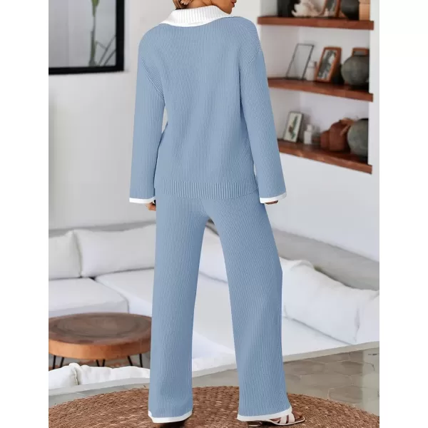 imageZESICA Womens Two Piece Thin Sweater Lounge Sets 2024 Fall Winter Oversized Knit Pullover Wide Leg Pants OutfitsDustyblue