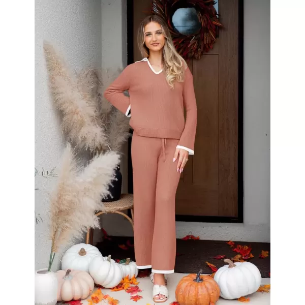 imageZESICA Womens Two Piece Thin Sweater Lounge Sets 2024 Fall Winter Oversized Knit Pullover Wide Leg Pants OutfitsGrapefruit