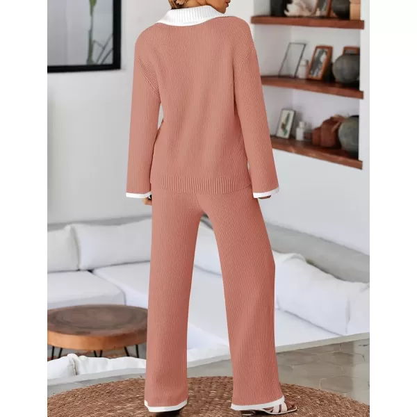 imageZESICA Womens Two Piece Thin Sweater Lounge Sets 2024 Fall Winter Oversized Knit Pullover Wide Leg Pants OutfitsGrapefruit