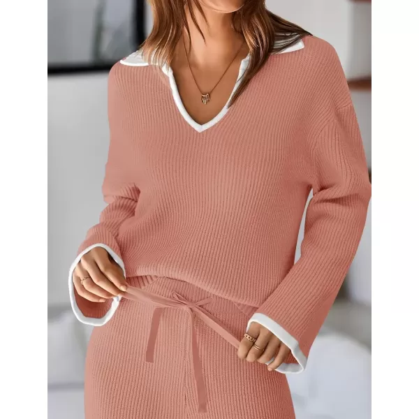imageZESICA Womens Two Piece Thin Sweater Lounge Sets 2024 Fall Winter Oversized Knit Pullover Wide Leg Pants OutfitsGrapefruit