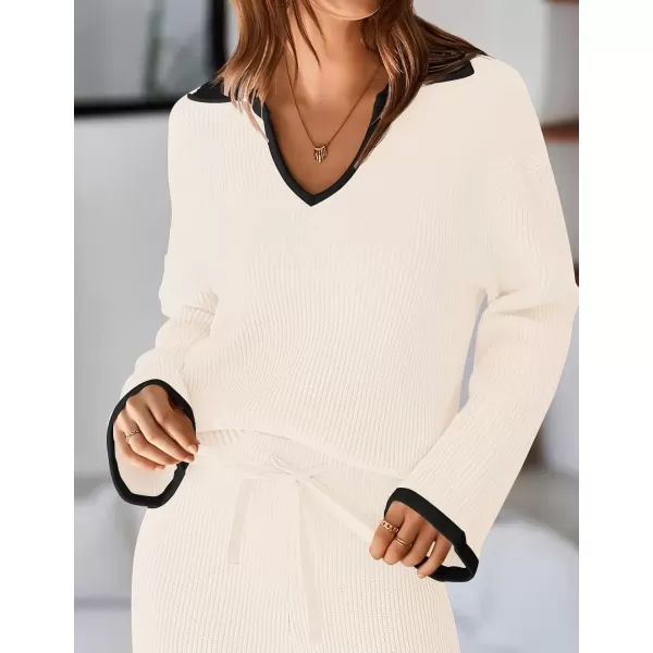 imageZESICA Womens Two Piece Thin Sweater Lounge Sets 2024 Fall Winter Oversized Knit Pullover Wide Leg Pants OutfitsIvory