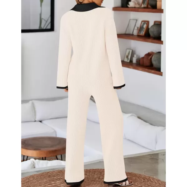 imageZESICA Womens Two Piece Thin Sweater Lounge Sets 2024 Fall Winter Oversized Knit Pullover Wide Leg Pants OutfitsIvory