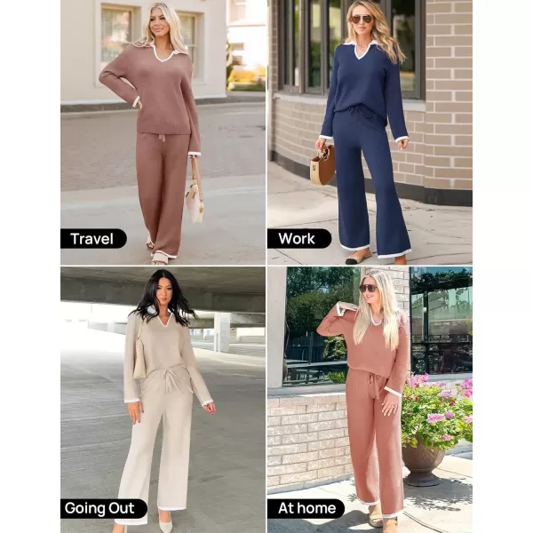 imageZESICA Womens Two Piece Thin Sweater Lounge Sets 2024 Fall Winter Oversized Knit Pullover Wide Leg Pants OutfitsIvory