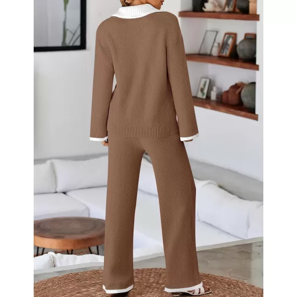 imageZESICA Womens Two Piece Thin Sweater Lounge Sets 2024 Fall Winter Oversized Knit Pullover Wide Leg Pants OutfitsKhaki