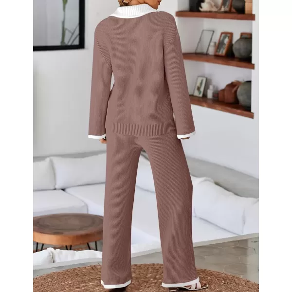 imageZESICA Womens Two Piece Thin Sweater Lounge Sets 2024 Fall Winter Oversized Knit Pullover Wide Leg Pants OutfitsNutmeg