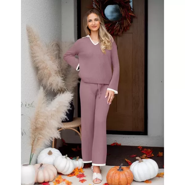 imageZESICA Womens Two Piece Thin Sweater Lounge Sets 2024 Fall Winter Oversized Knit Pullover Wide Leg Pants OutfitsPurple