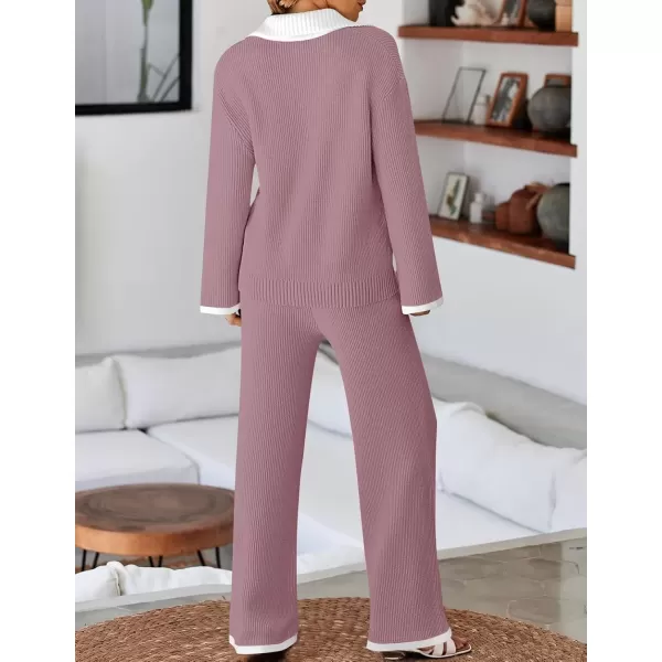 imageZESICA Womens Two Piece Thin Sweater Lounge Sets 2024 Fall Winter Oversized Knit Pullover Wide Leg Pants OutfitsPurple