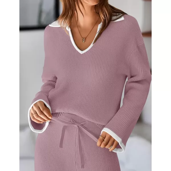 imageZESICA Womens Two Piece Thin Sweater Lounge Sets 2024 Fall Winter Oversized Knit Pullover Wide Leg Pants OutfitsPurple