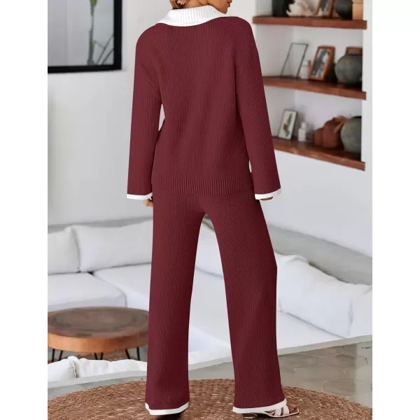 imageZESICA Womens Two Piece Thin Sweater Lounge Sets 2024 Fall Winter Oversized Knit Pullover Wide Leg Pants OutfitsWine