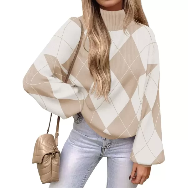 imageZESICA Sweaters for Women 2024 Fall Fashion Turtleneck Long Sleeve Ribbed Knit Loose Pullover TopsApricot