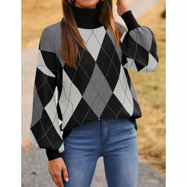 imageZESICA Sweaters for Women 2024 Fall Fashion Turtleneck Long Sleeve Ribbed Knit Loose Pullover TopsBlack