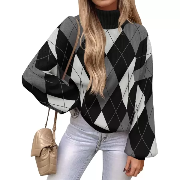 imageZESICA Sweaters for Women 2024 Fall Fashion Turtleneck Long Sleeve Ribbed Knit Loose Pullover TopsBlack